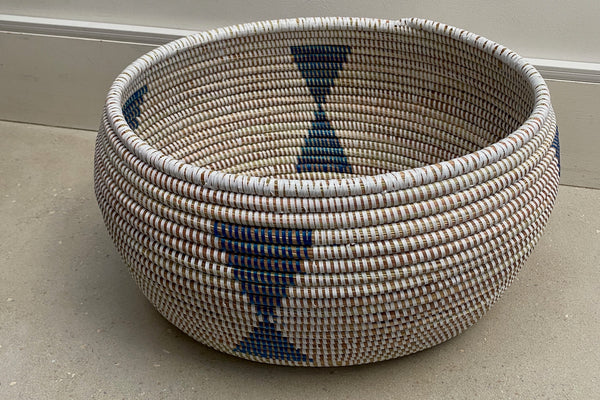 Oval Basket with Blue Diamonds